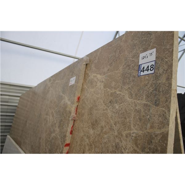 2- Slabs, Various sizes x 1 1/4" thick, Brown Marble