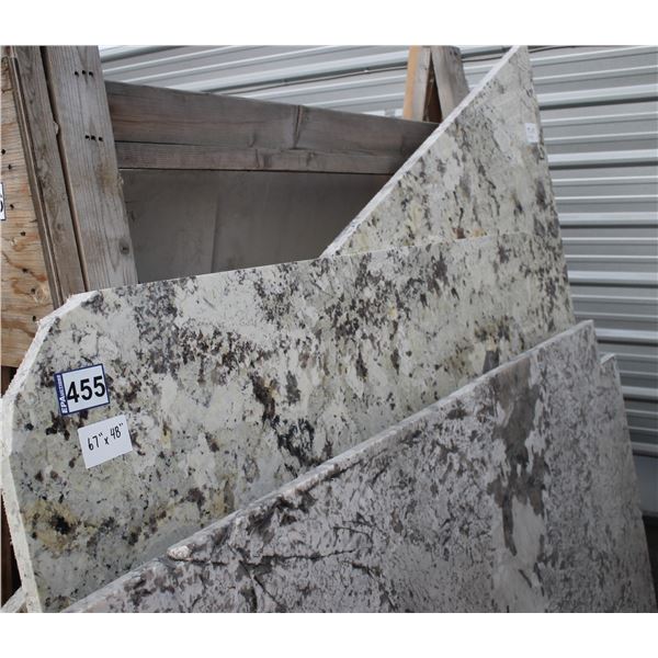 5- Slabs, Various sizes x 1 1/4" thick, (3) Alaska white, (2) Giallo antico Quartz