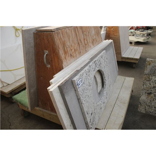 6- Slabs (vanity tops), Various sizes x 1 1/4" thick, Various colors of Granite