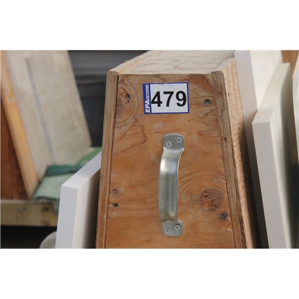 Wooden slab stand on wheels