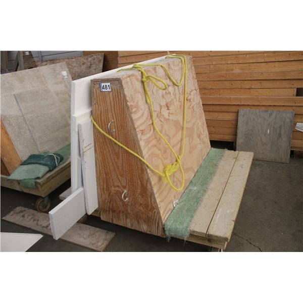 Wooden slab stand on wheels