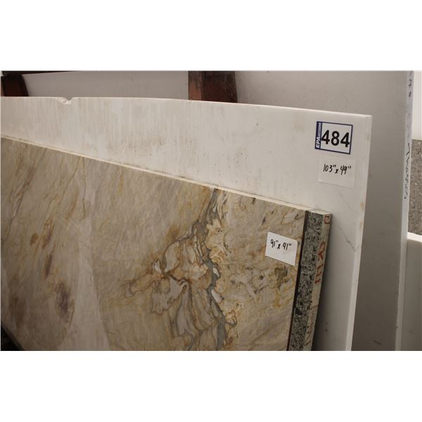 1- Full slab, Approx. 103" x 49"  x 3/4", Thassos white marble, 1- slab, Approx. 91" x 41" x 1 1/4",