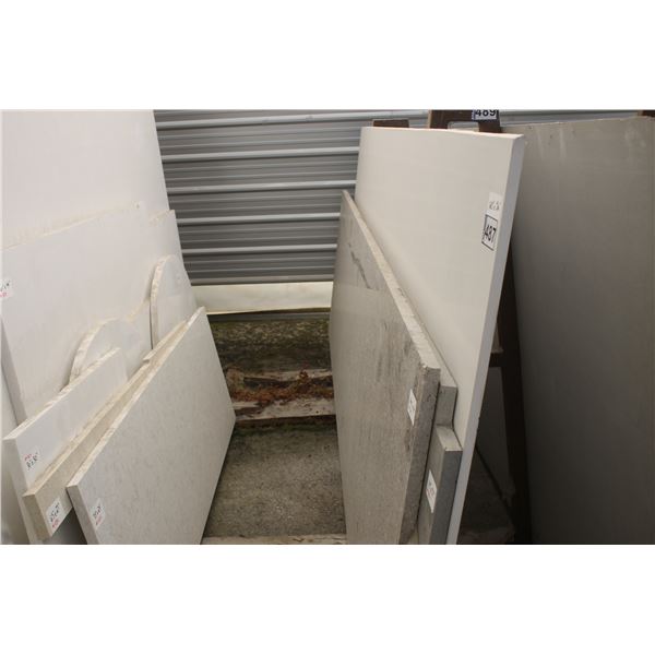 1- Full slab, Approx. 120" x 56" x 3/4" thick, White Quartz and 2- Slabs, Various sizes x 1 1/4" thi