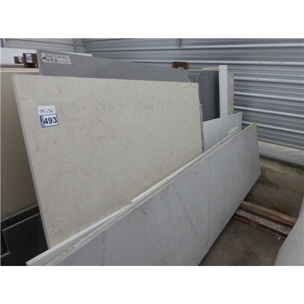 16- Pieces, Various sizes x 3/4" thick, and 1 1/4" thick, Various white and grey Quartz