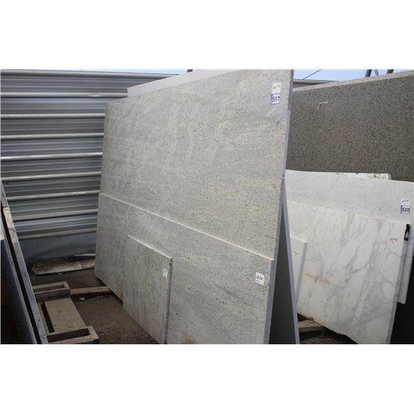 2- Full slab, Approx. 128" x 74" and 2- Slabs, Various sizes x 3/4" thick, Kashmere white Granite