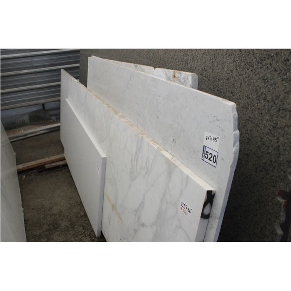 9- Slabs, Various sizes x 1 1/4" thick,- Quartz and 3/4" & 1 1/4" thick, Various white Marble
