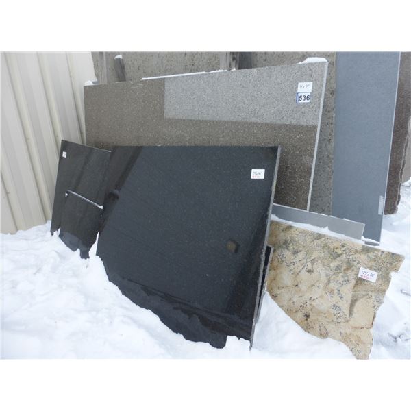 Approx. 10- Slab Pces, Various sizes x 1 1/4" thick, Nutmeg and Neptune Quartz, Silver pearl and Cam