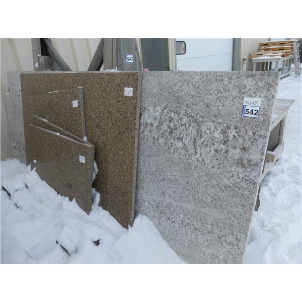 5- Slab Pces, Various sizes x 1 1/4" thick, Granite (various colors)