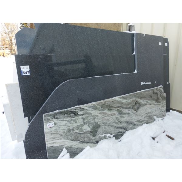 1- Full slab and 1 slab Pce, Various sizes x 3/4" thick,- Granite, 1- slab Pce, Various size x 1 1/4
