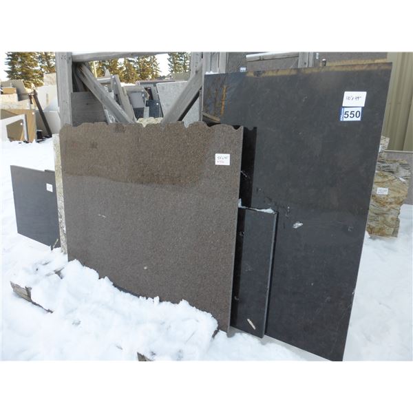 2- Slab Pces, Various sizes x 3/4", Black forest Granite and 2- Slabs, various colors and sizes