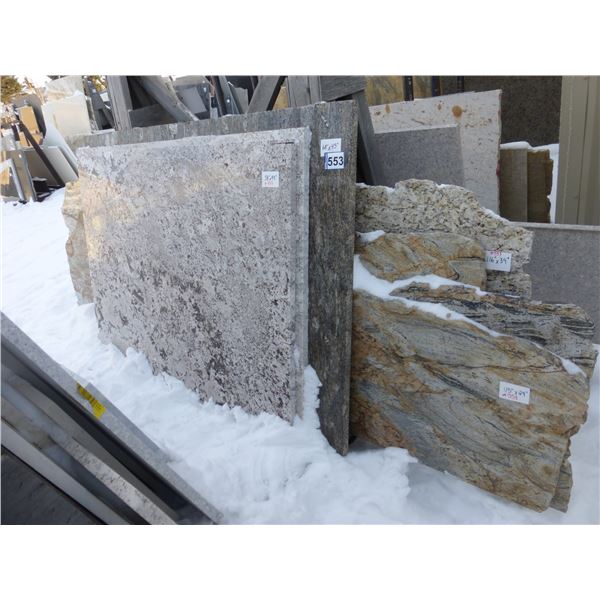 8- Slabs, Various sizes x 3/4" thick, and 1 1/4" thick, Metallica and Giallo Ornamental Granite, Bia