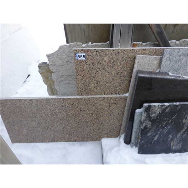 7- Slab Pces, Various sizes x 1 1/4" thick, Beaurdeau, Lasso, Clarino and Sienna ridge Quartz