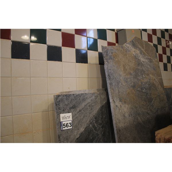 5- Full slabs & 2- slab Pces, Various sizes x 3/4" thick, Agglo (beige brown), Grey/green Marble
