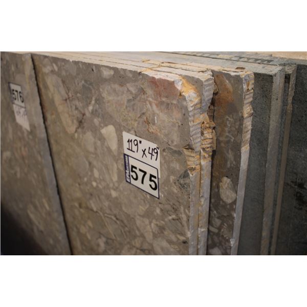 4- Full slabs, Approx. 119" x 49" x 3/4" thick, Agglo royale grey Marble (so much each x4)