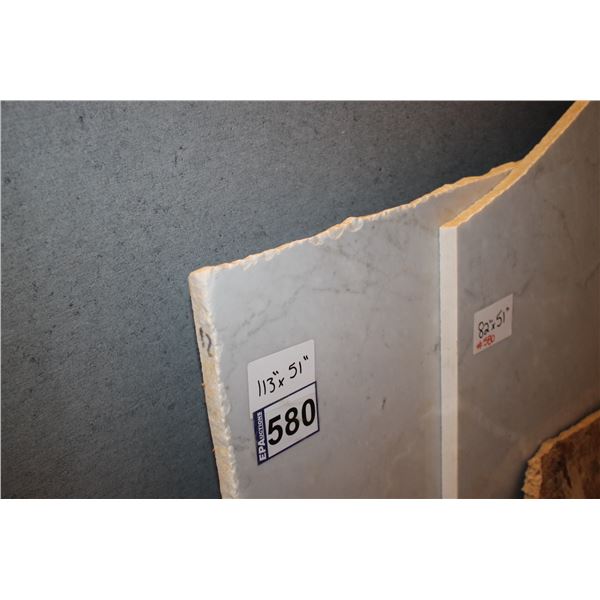 2- Slab Pces, Various sizes x 3/4" thick, Light grey Marble