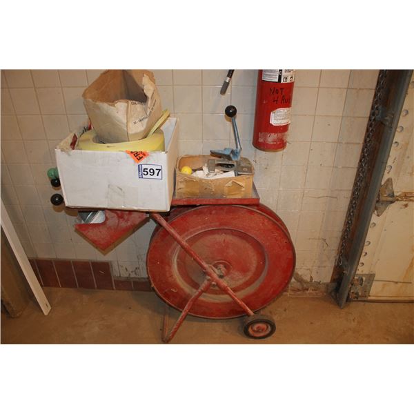 Steel strapping cart c/w tools and access.