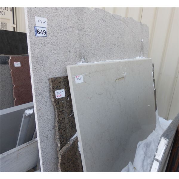 6- Slabs, Various sizes x 3/4" & 1 1/4" thick, Black pearl honed, Tropical brown Granite and other v