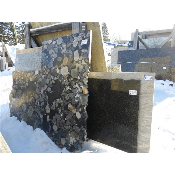 8- Slabs, Various sizes x 3/4" thick, Ubatuba, Juperana Granite and 1 1/4" thick, Marinace Granite a