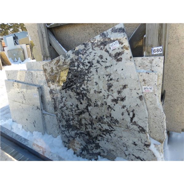 5- Slabs, Various sizes x 1 1/4" thick, Bianco romano, Bianco Antico Granite and other various color