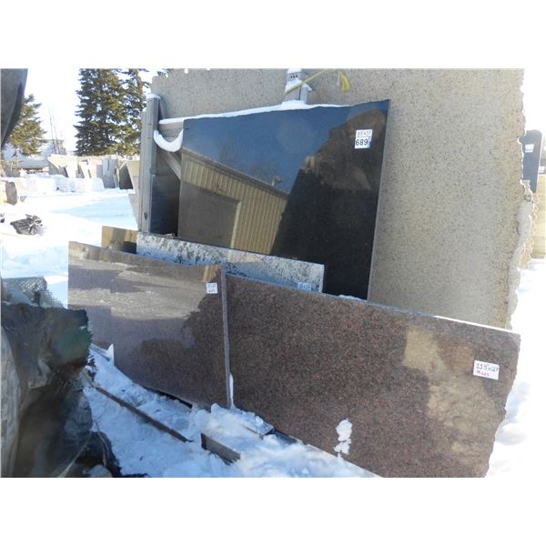 9- Slabs, Various sizes x 1 1/4" thick, Dakota mahogany, Bianco Antico Granite and 3/4" thick, Cambr