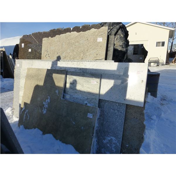 10- Slabs, Various sizes x 3/4" thick, Ubatuba, Juperana columbo, Bianco sardo Granite and 1 1/4" th
