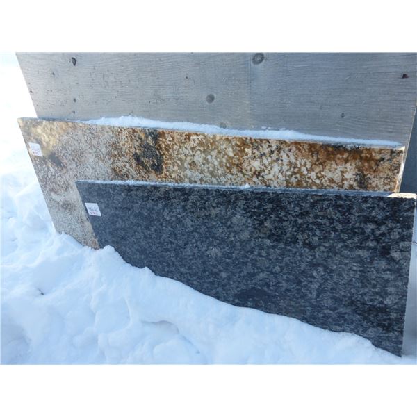 4- Slabs, various sizes x 1 1/4" thick, Sappire blue, Magma, Laurentian green Granite c/w wooden sla