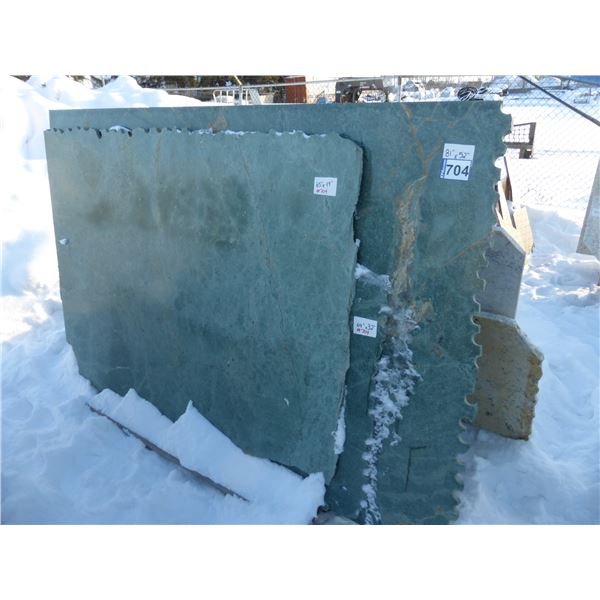 6- Slabs, various sizes x 3/4" thick, Green marble, and 1 1/4" thick, Kashmere white Granite and oth