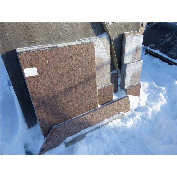 Approx. 14- Slabs, various sizes and colors c/w wooden slab stand