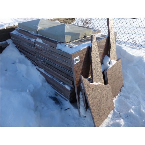 Approx. 30- approx. 29" x24" Granite slabs, qty of granite Pces, 2- concrete 18" x 18" post caps and