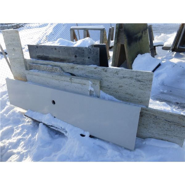 Approx. 7- Slabs, various sizes x 1 1/4" thick, Granite, various colors c/w wooden slab stand