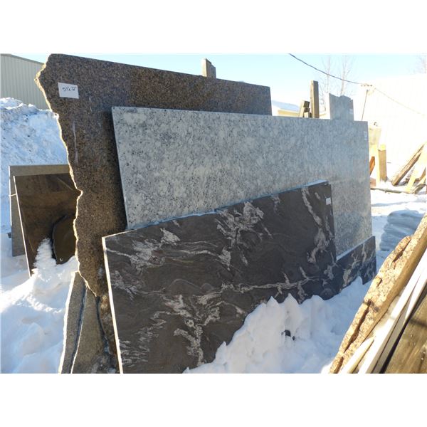 6- Slabs, Various sizes x 3/4" thick, Leather brown Granite, 1 1/4" Cosmic Granite and other various