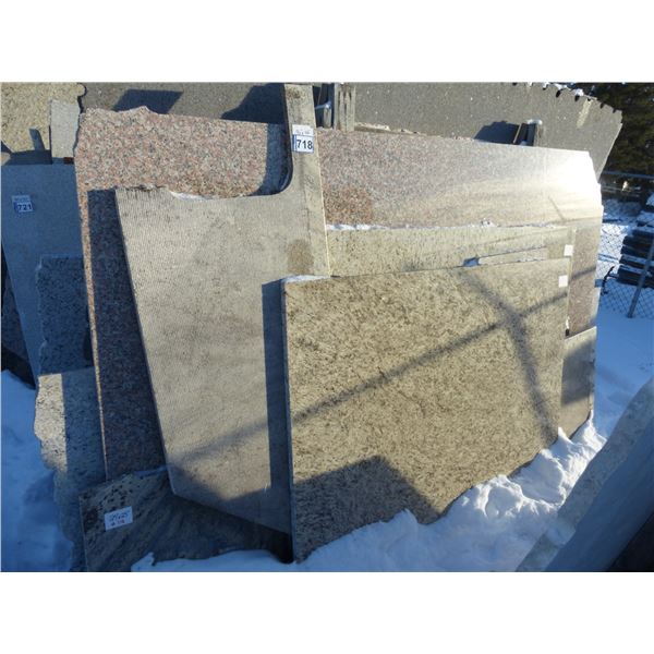 Approx 6- Slabs, Various sizes x 3/4" thick, Rosie pink Granite, 1 1/4" thick, Giallo ornamental Gra