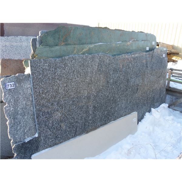 10- Slabs, Various sizes x 3/4" thick, Exotic green, Grey Granite, Grey Marble and other various col