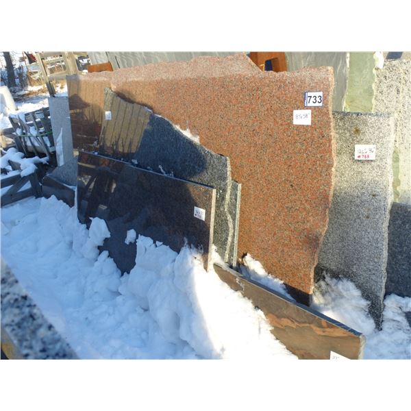 Approx. 13- slabs, Various sizes x 3/4" thick, Blue pearl, Dakota mahogany, Imperial red Granite, 1-