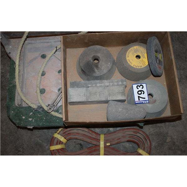 Box of grindstones, scraper and oxy-hose