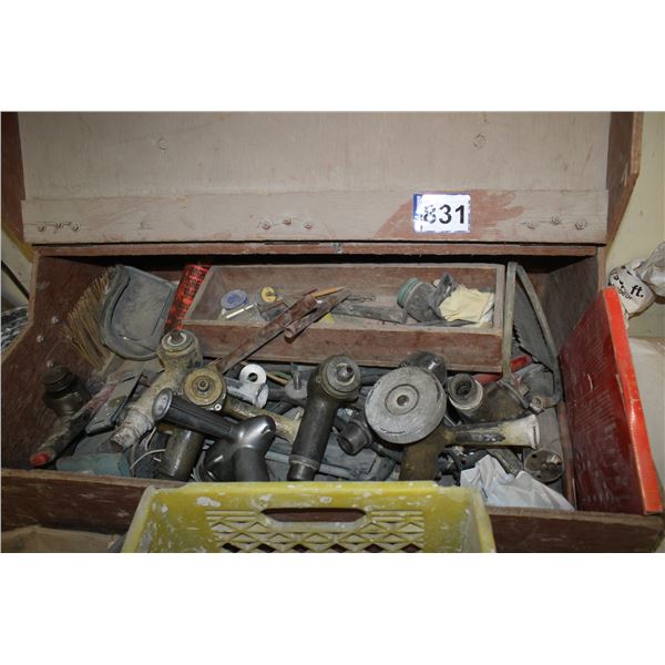 Crate of base machine heads, tools and misc.