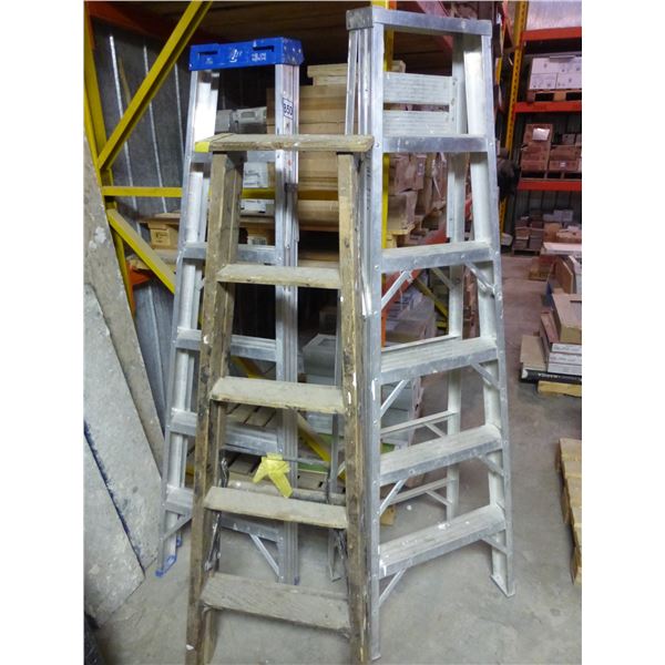 2- Alum. 6' step ladders and 1- 5' wooden step ladder