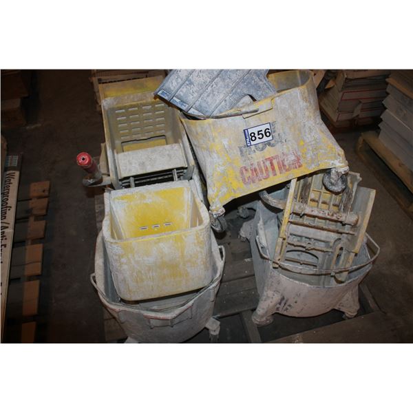 Approx. 5- mop buckets & 3- signs