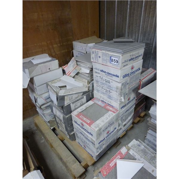 Pallet of 12 x 12 porcelain tiles, Approx. 3- boxes of Dakota mahogany tiles and various colors of t