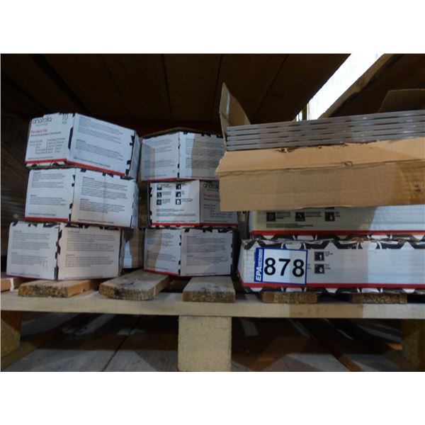 Approx. 4- Boxes of 12" x 24" beige tile and Approx. 11- boxes of 8" x 8" grey hex tile