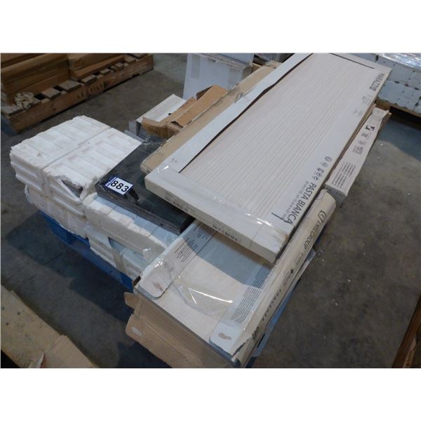 Qty of assorted granite and marble 12" x 12" tiles and 9- boxes of 12" x 24" porcelain tiles and 1- 