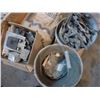 Image 5 : Pallet of cove strips, hanger brackets, buckets, nuts & bolts and misc.