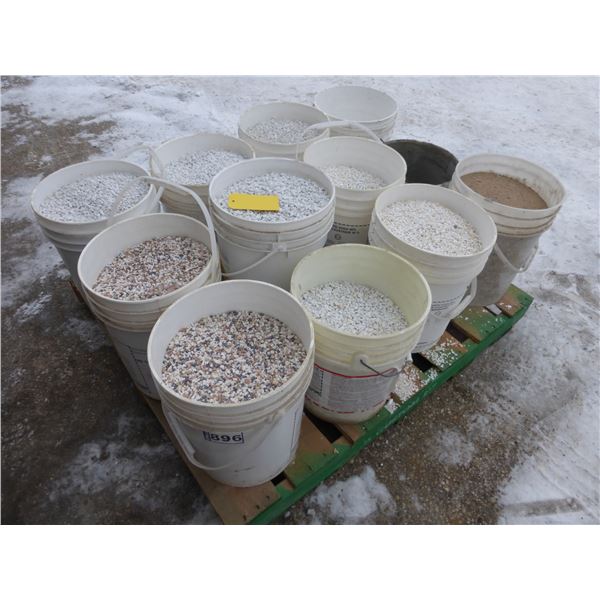 11- Pails of various terrazzo chips and 1- pail of sand
