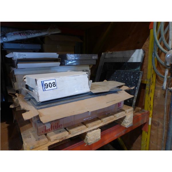Pallet of 12" x 12" Blue pearl granite tile, 4 1/4" x 4 1/4" ceramic tiles, 16" x 16" granite tiles,