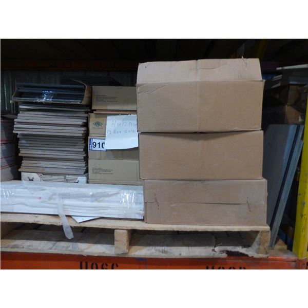 Pallet of 12" x 12" porcelain tiles and 6" x 6" ceramic tiles (various colors)