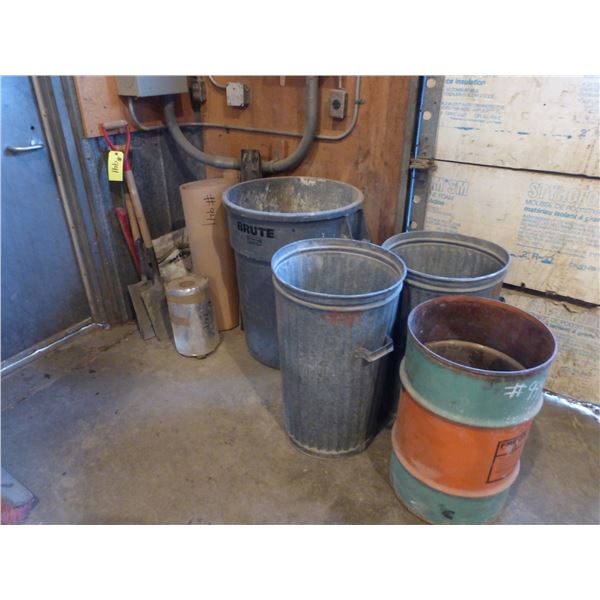 Shovels, Cardboard, Garbage cans and misc.