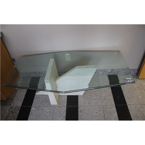 Glass coffee table, 54" x 27" c/w marble base