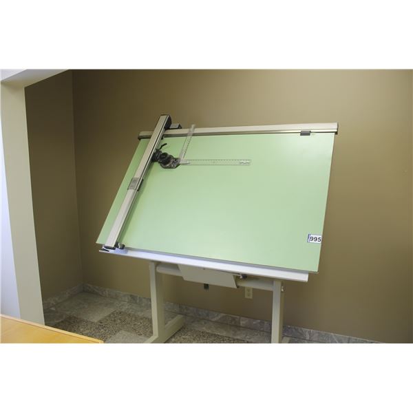 Drafting table c/w sliding T-Square & stand, 60" x 37 1/2"