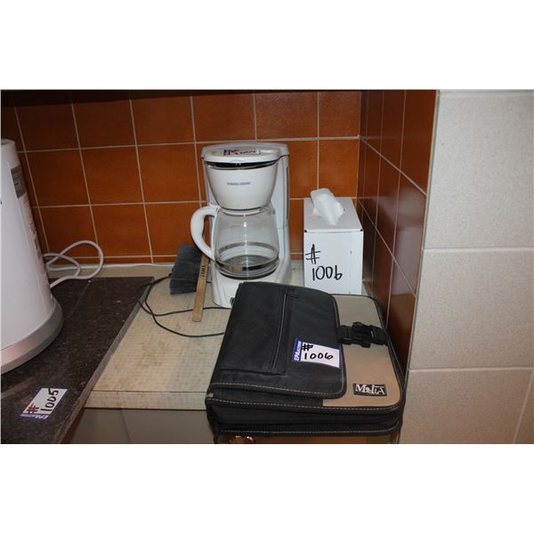 Coffee maker, brush, first aid guide and peg board