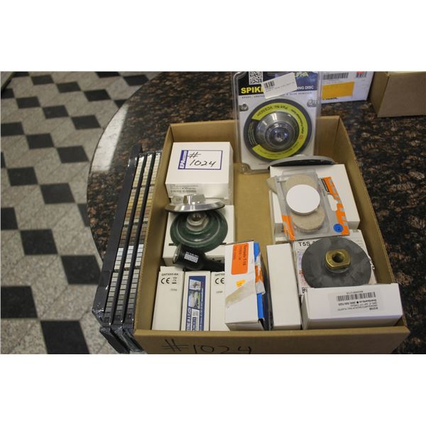 Box of sanding discs and misc. (new)